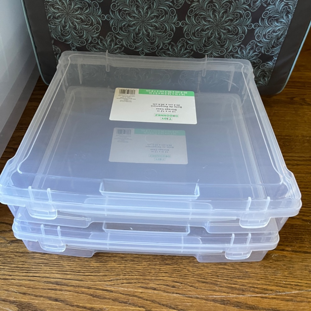 NWOT- 2  12x12 Clear Plastic Storage Cases by Tidy Ordonnez